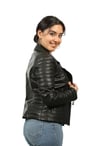 Kadın Gerçek Deri Spor Biker Mont Siyah BK-1341-19411 FA2