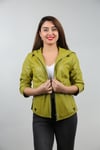 Kadın Gerçek Deri Spor Ceket Kapşonlu Oversize Sarı B-997-18391 FA1