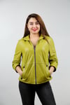 Kadın Gerçek Deri Spor Ceket Kapşonlu Oversize Sarı B-997-18391 FA1