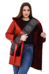 Kadın Gerçek Deri Spor Luxury Kapşonlu Kaban Kırmızı BKU-1616 - 20208 FA5