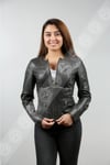Women's Genuine Leather Sport Coat Zippered Gray BK-925-18596