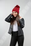 Women's Genuine Leather Puffy Winter Coat Navy Blue BK-738-17394