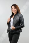 Women's Genuine Leather Puffy Winter Coat Navy Blue BK-738-17394