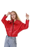 Kadın Gerçek Deri Spor Oversize Mont Kırmızı BK-1568 - 19948 FA4