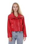 Kadın Gerçek Deri Spor Oversize Mont Kırmızı BK-1568 - 19948 FA4