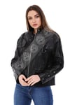 Kadın Gerçek Deri Spor Oversize Mont Siyah BK-1612-20077 FA5