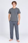 Leeds Wrist %100 Pamuk Erkek Kısakol Ekose Gri Pijama Takımı