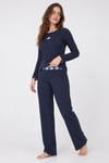 Peggy Dennis Detay İnce Slim Uzunkol Kadın Siyah Pijama Takımı