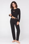 Peggy Dennis Detay İnce Slim Uzunkol Kadın Siyah Pijama Takımı