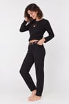 Peggy Dennis Detay İnce Slim Uzunkol Kadın Siyah Pijama Takımı