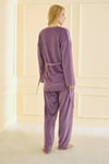 Premium Soft Kadife 3 Lü Sabahlıklı Kadın Lila Pijama Takımı
