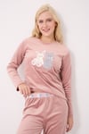Stella Lauren Kadife Uzunkol Kadın Koyu Pudra Pijama Takımı