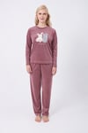 Stella Lauren Kadife Uzunkol Kadın Koyu Pudra Pijama Takımı