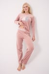 Stella Lauren Kadife Uzunkol Kadın Koyu Pudra Pijama Takımı