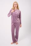 Stella Lauren Kadife Uzunkol Kadın Koyu Pudra Pijama Takımı