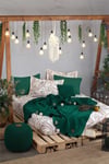 Boho Chic Çift Kişilik Battaniyeli Set - Zümrüt Yeşili