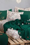 Boho Chic Çift Kişilik Battaniyeli Set - Zümrüt Yeşili