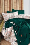 Boho Chic Çift Kişilik Püsküllü Battaniyeli Nevresim Takımı - Zümrüt Yeşili