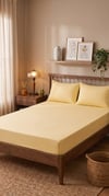 İgi Ranforce Çift Kişilik Lastikli Çarşaf Yastık Set 200x200+30 cm - Sarı