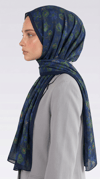 Karaca EşarpCOTTON ŞAL VELORA DESENLİ COTTON ŞAL -  LACİVERT / YEŞİL 