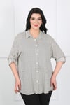 Kadın Beyaz Desenli Pamuk Viskon Büyük Beden Gömlek