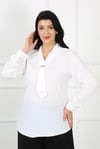 Kadın Beyaz Önü Taş Detay Jessica Kumaş Büyük Beden Gömlek