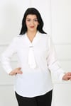 Kadın Beyaz Önü Taş Detay Jessica Kumaş Büyük Beden Gömlek