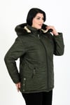 Kadın Haki İçi Yün Kapitone Büyük Beden Mont