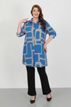 Kadın İndigo Desenli Pamuk Viskon Büyük Beden Tunik