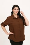 Kadın Koyu Taba Soft Keten Büyük Beden Gömlek