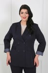 Kadın Lacivert Dabıl Kumaş Blazer Büyük Beden Ceket