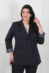 Kadın Lacivert Dabıl Kumaş Blazer Büyük Beden Ceket