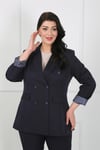 Kadın Lacivert Dabıl Kumaş Blazer Büyük Beden Ceket