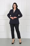Kadın Lacivert Dabıl Kumaş Blazer Büyük Beden Ceket
