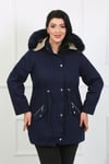 Kadın Lacivert Gabardin Kumaş İçi Yün Büyük Beden Mont