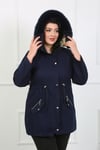 Kadın Lacivert Gabardin Kumaş İçi Yün Büyük Beden Mont