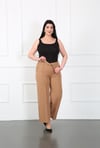 Kadın Taba Dabıl Kumaş Kemer Detay Beli Lastikli Geniş Paça Pantolon
