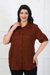 Kadın Taba Kapak Cepli Soft Keten Büyük Beden Gömlek