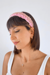 Gold Crystal Bridal Headband Pink