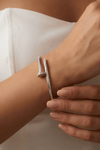 Nail Model Crystal Hinge Silver Bangle