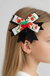 Macfame Cherry Figured Grosgrain Ribbon Kids Snap (Automatic) Buckle Black