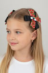 Macfame Grosgrain Ribbed Watermelon Pattern Side Buckle Set Black