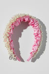 Bridal Pearl Embellished Satin Headband Pink