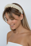 Bridal Pearl Embellished Satin Headband Ecru