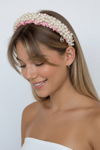 Bridal Pearl Embellished Satin Headband Pink