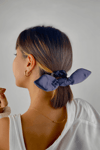 Kulaklı Saten Scrunchie Toka Lacivert