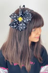 Macfame Large Grosgrain Polka Dot Crown Black
