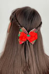 Macfame Strawberry Figured Grosgrain Snap Fastener (Automatic) Buckle Red