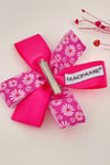 Macfame Grosgrain Ribbon Floral Pattern Side Buckle Set Pink