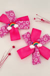 Macfame Grosgrain Ribbon Floral Pattern Side Buckle Set Pink